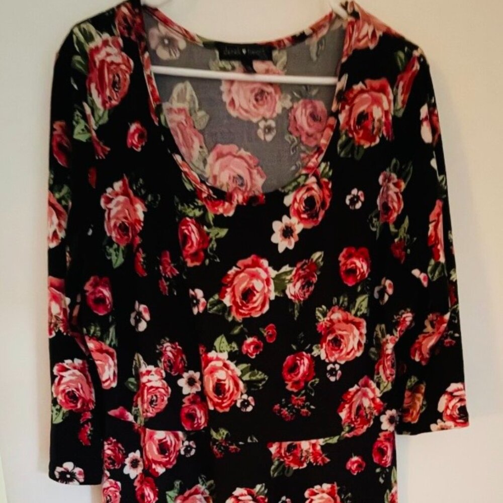 Derek Heart A-Line Rose Print Knit Dress 2X EUC